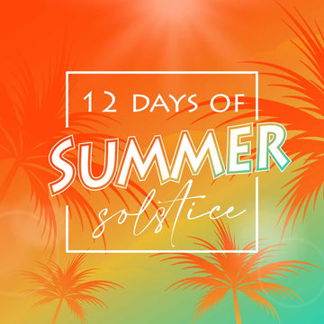 12 Days of Summer Solstice advent graphic with orange gradient and palm silhouettes — The Wild Cauldron limited edition box.